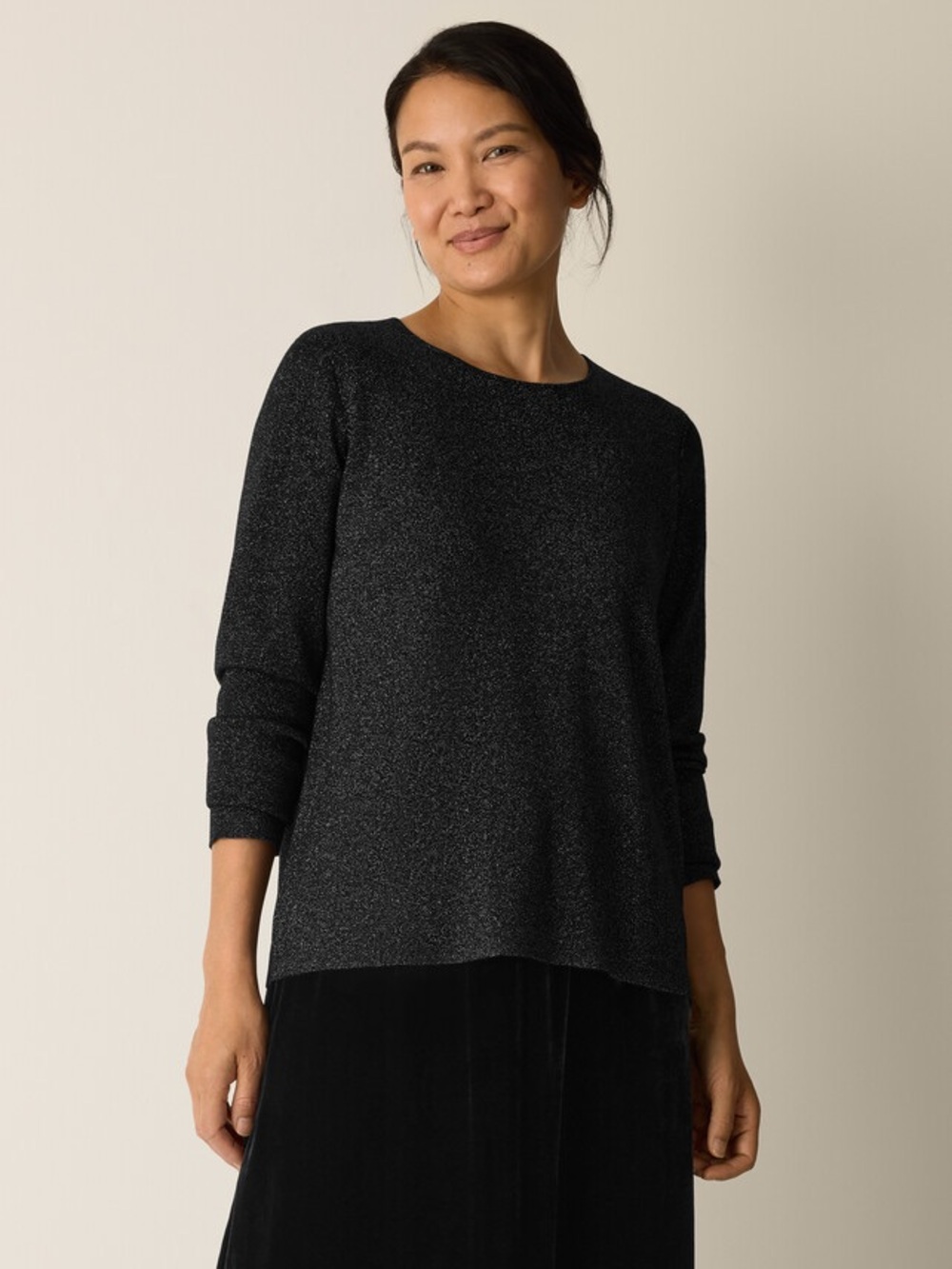 Eileen Fisher Wool Metallic Crewneck Sweater Top Women Size XXS